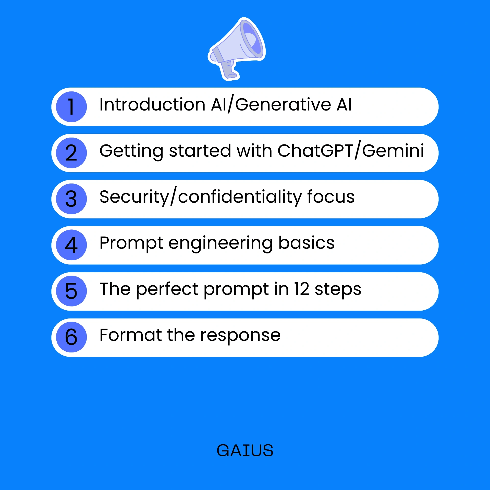 Beginner legal AI training program: introduction to generative AI, ChatGPT/Gemini onboarding, security, prompt engineering in 12 steps, response formatting